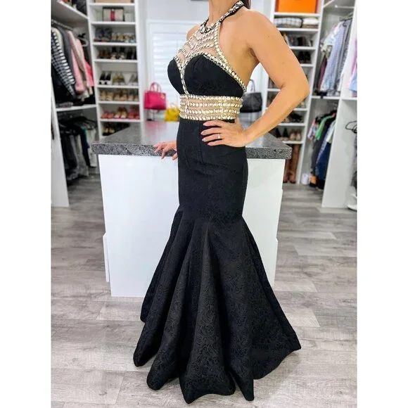 Rachel Allan Black Jacquard Formal Pageant Gown $1198